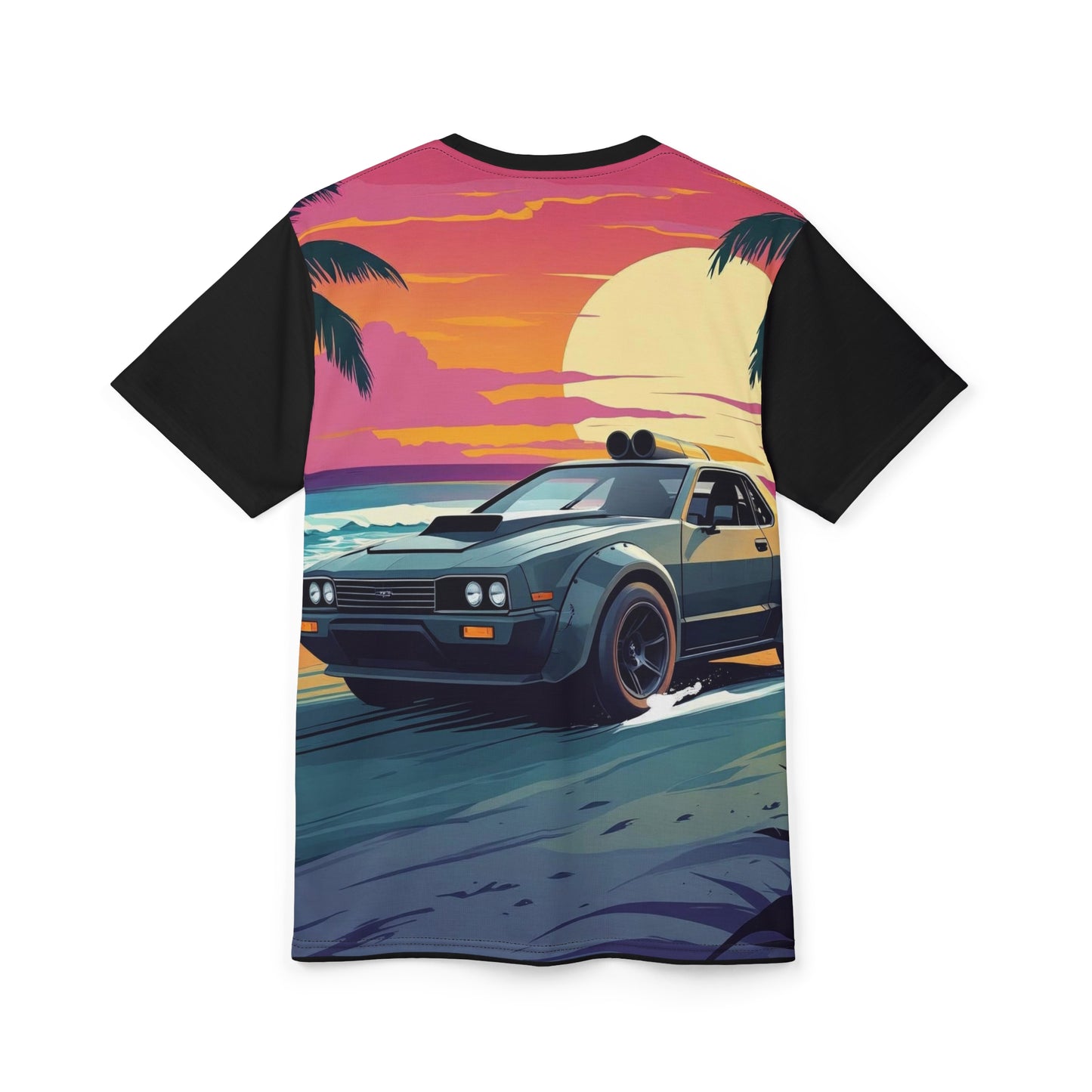 T-Shirt - Cool Car with a Hawaiian Sunset Design
