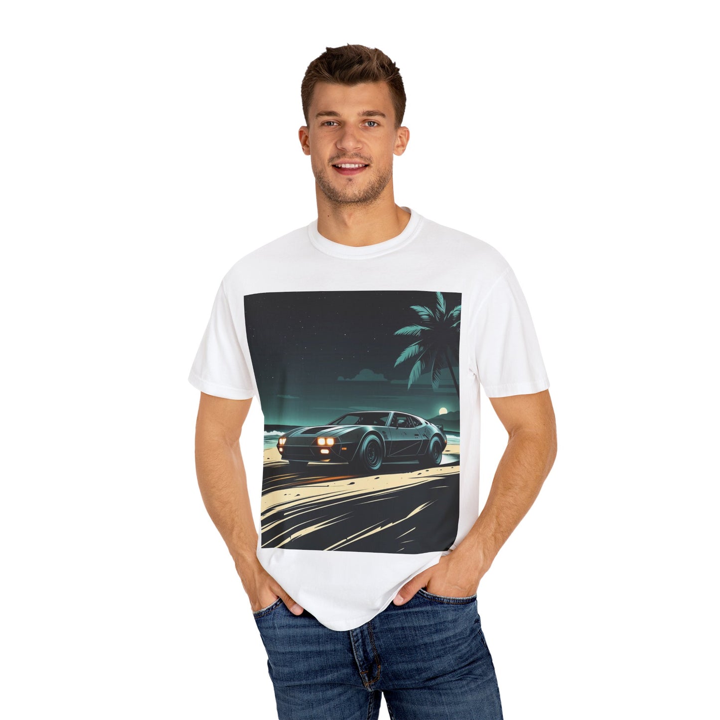 Car Driving Hawaiian Beach Night Unisex T-shirt