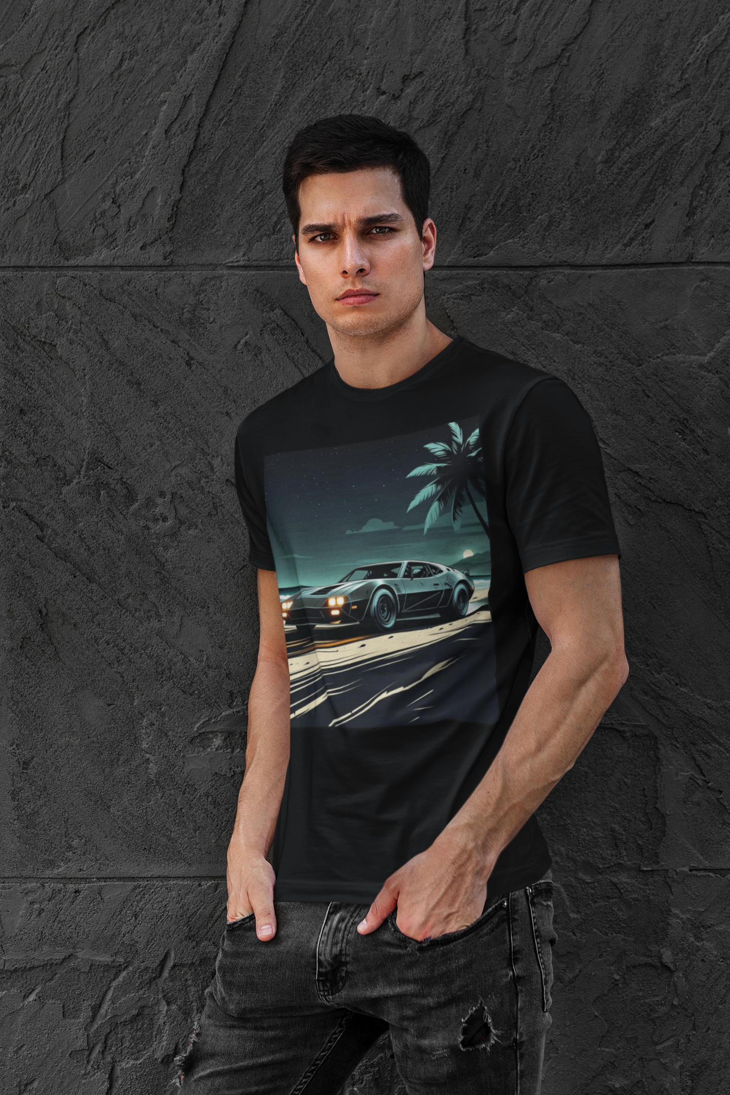 Car Driving Hawaiian Beach Night Unisex T-shirt