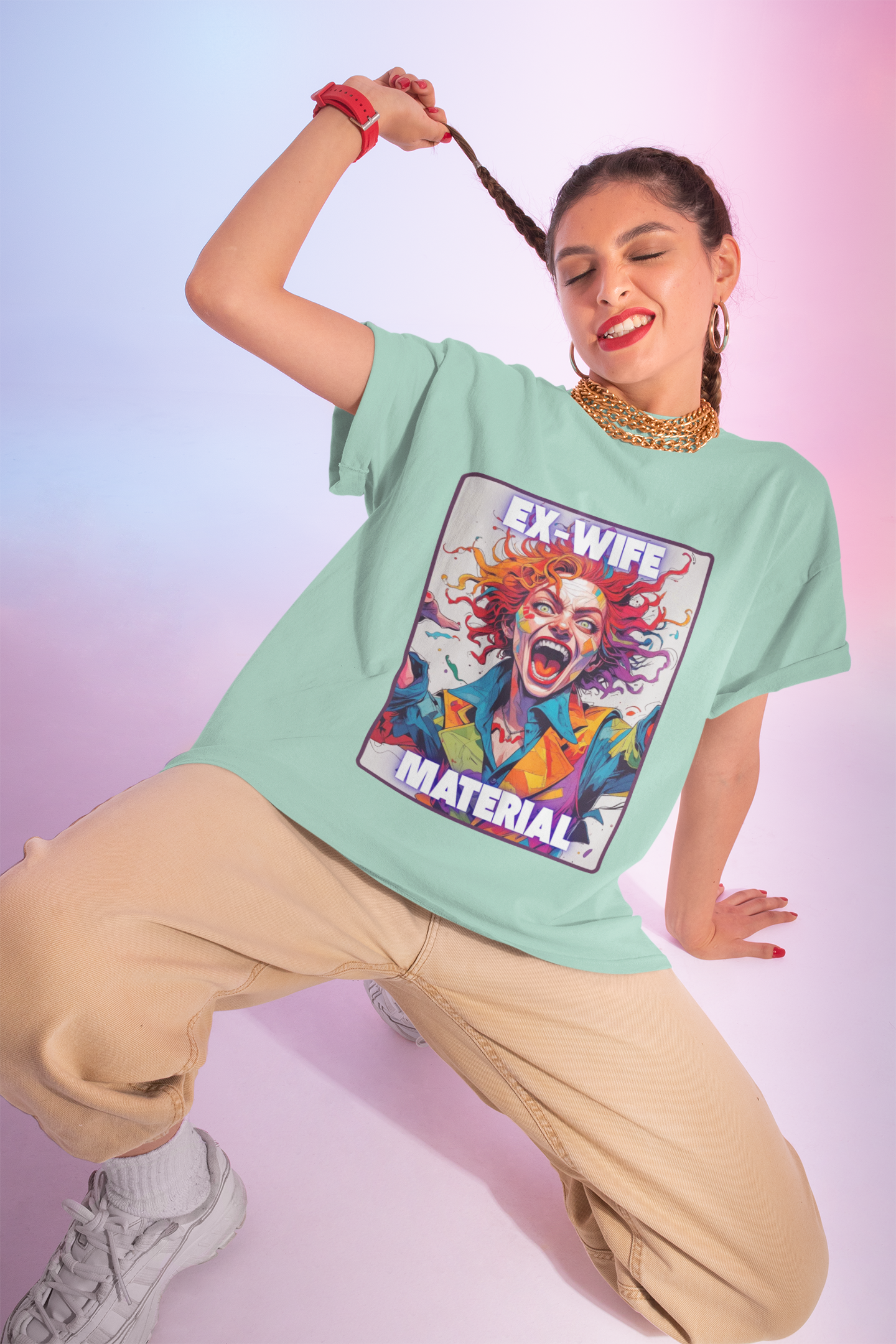 Humorous Women's T-Shirt - Ex-Wife Material Unisex Garment-Dyed