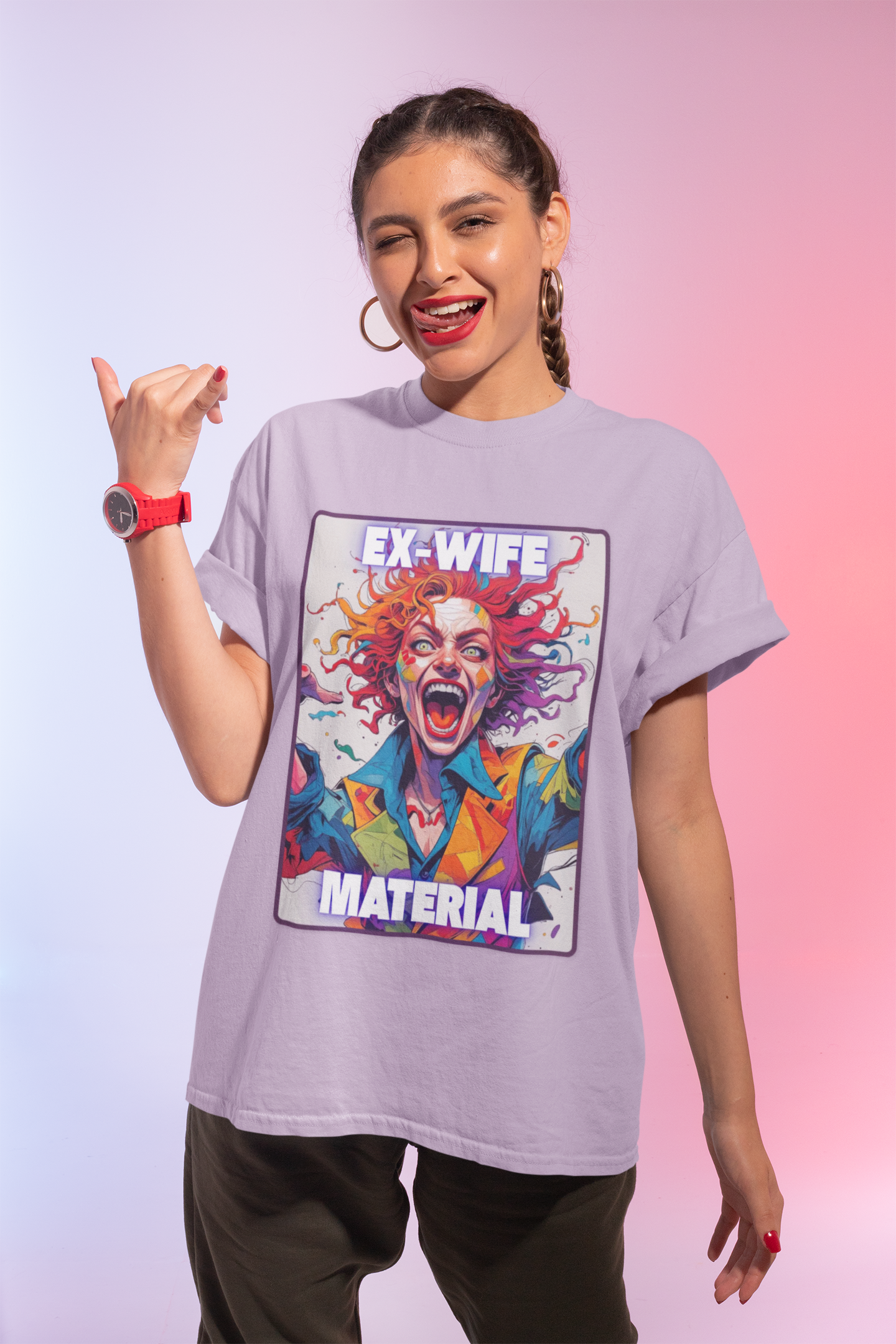 Humorous Women's T-Shirt - Ex-Wife Material Unisex Garment-Dyed