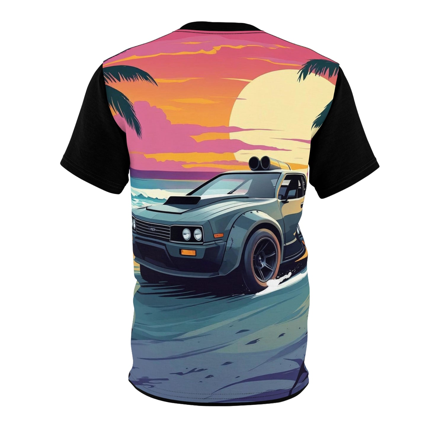T-Shirt - Cool Car with a Hawaiian Sunset Design