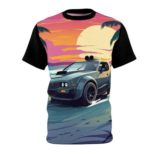 T-Shirt - Cool Car with a Hawaiian Sunset Design