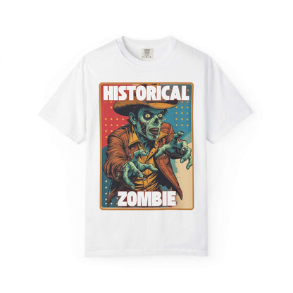 Cowboy zombie graphic t-shirt with colorful design, perfect for Halloween enthusiasts.