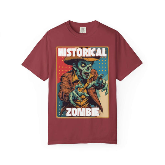 Cowboy Zombie Historical T-Shirt featuring an undead cowboy design, perfect for Halloween celebrations.