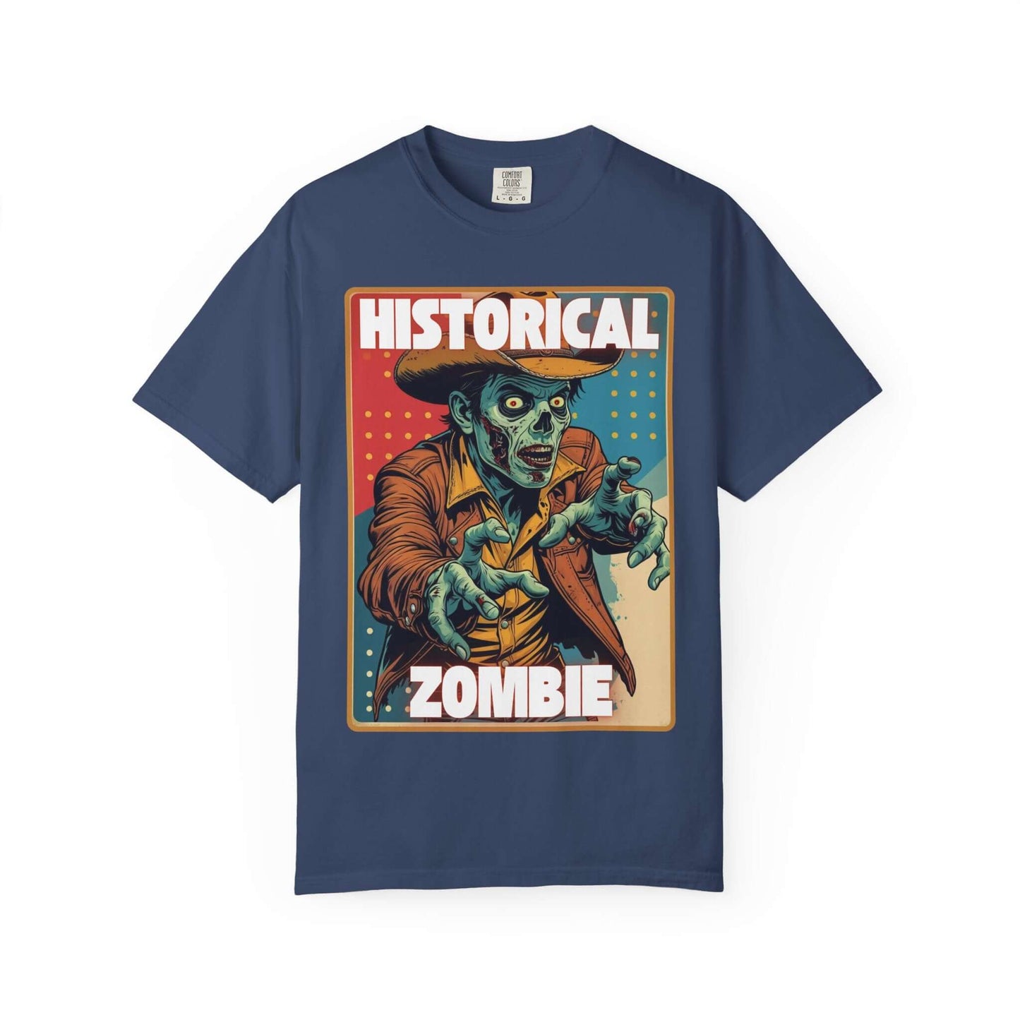 Cowboy zombie historical T-shirt featuring vintage graphic design for Halloween enthusiasts.